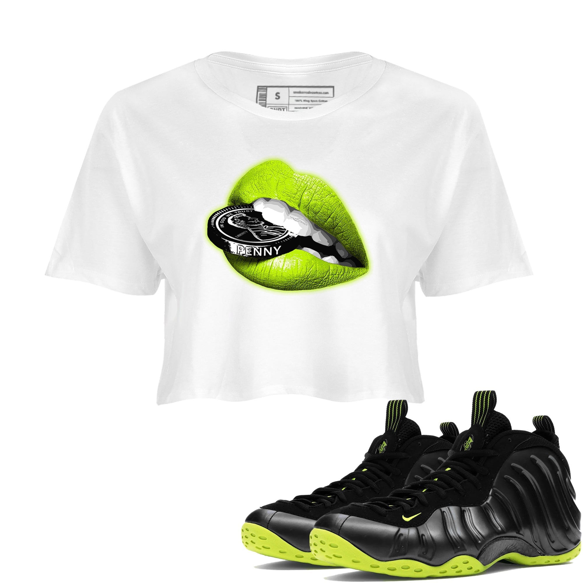 Lips Coin snkmatch Women's Top - Air Foamposite One Black Volt