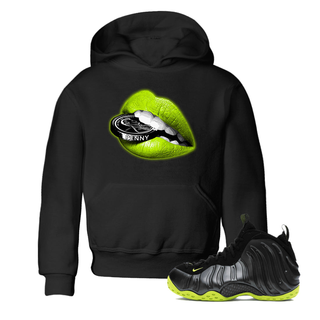 Lips Coin snkmatch Tees Kids - Air Foamposite One Black Volt
