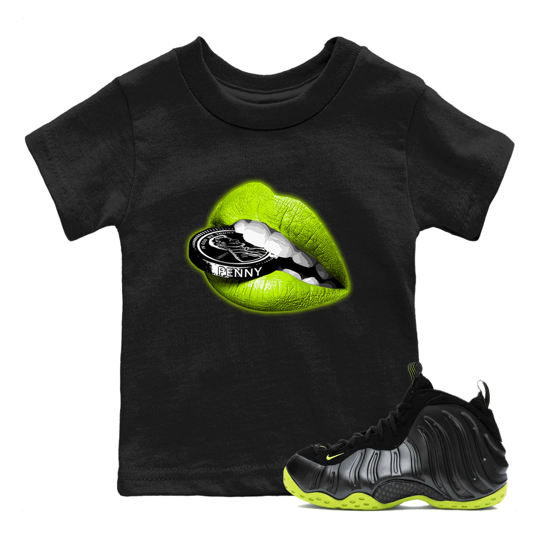 Lips Coin snkmatch Tees Kids - Air Foamposite One Black Volt