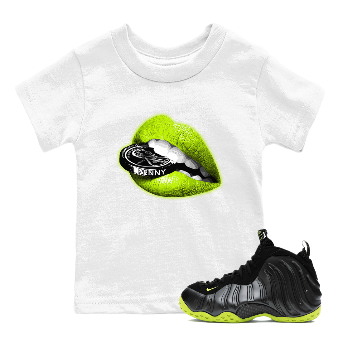 Lips Coin snkmatch Tees Kids - Air Foamposite One Black Volt