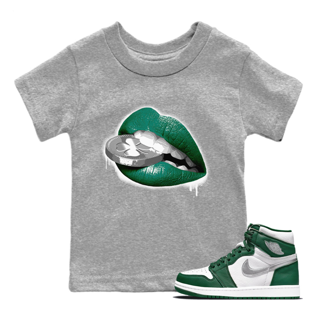 Lips Coin Kids Tops - Air Jordan 1 Gorge Green