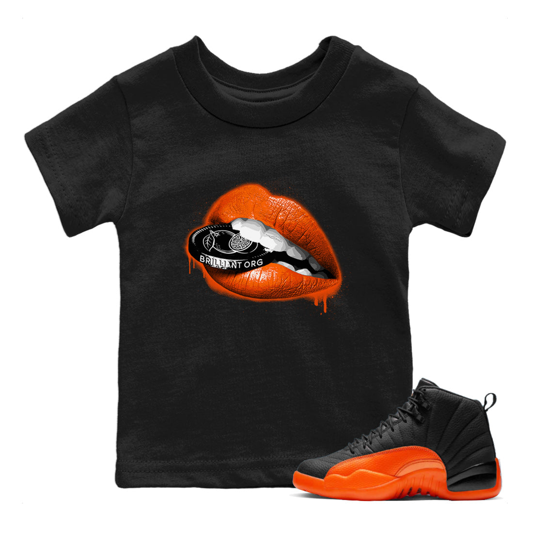 Lips Coin Kids Tops - Air Jordan 12 Brilliant Orange