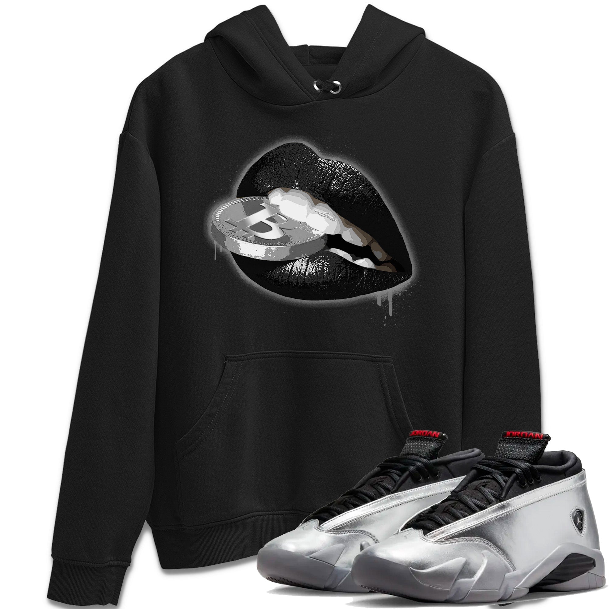 Lips Coin Unisex Tops - Air Jordan 14 Metallic Silver