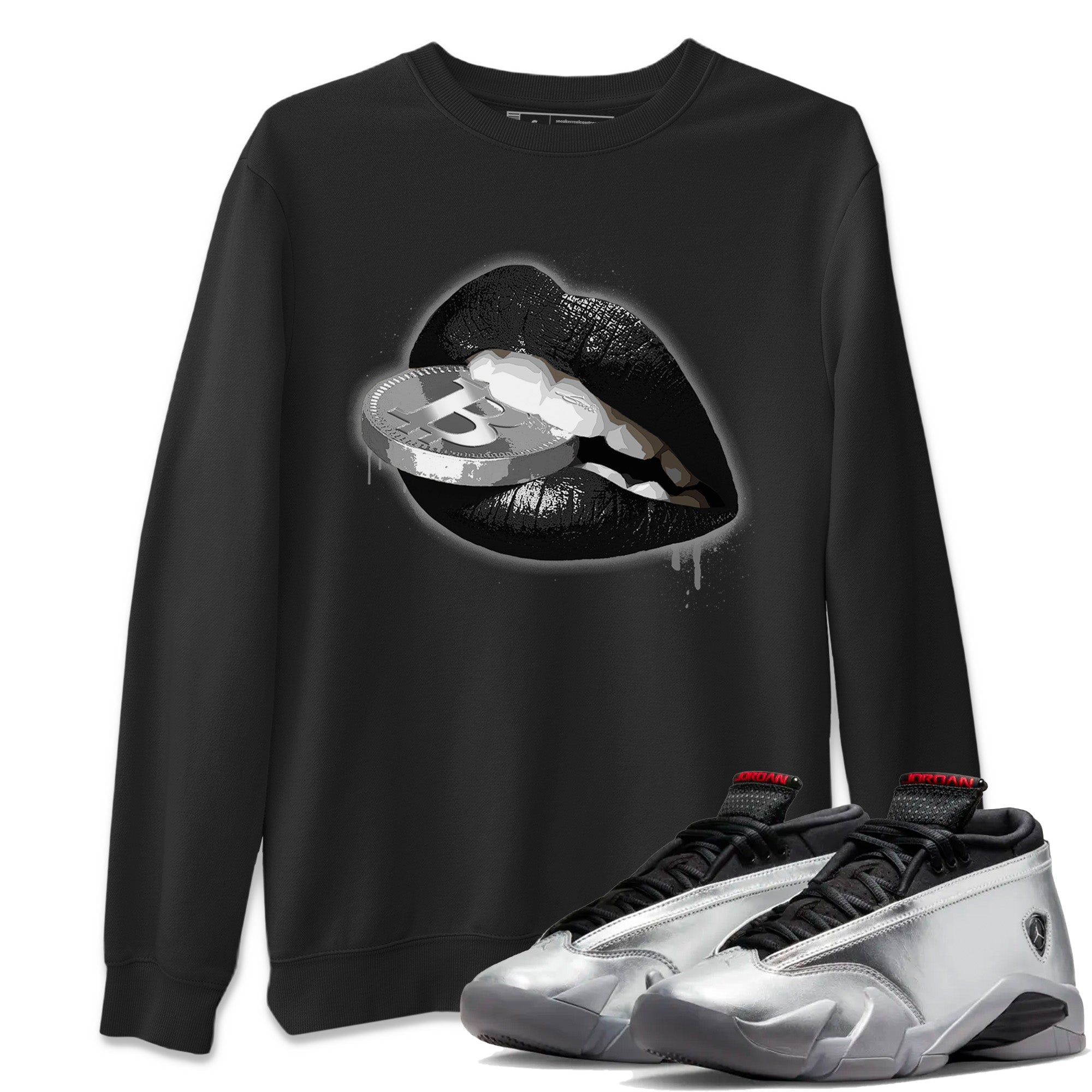 Lips Coin Unisex Tops - Air Jordan 14 Metallic Silver