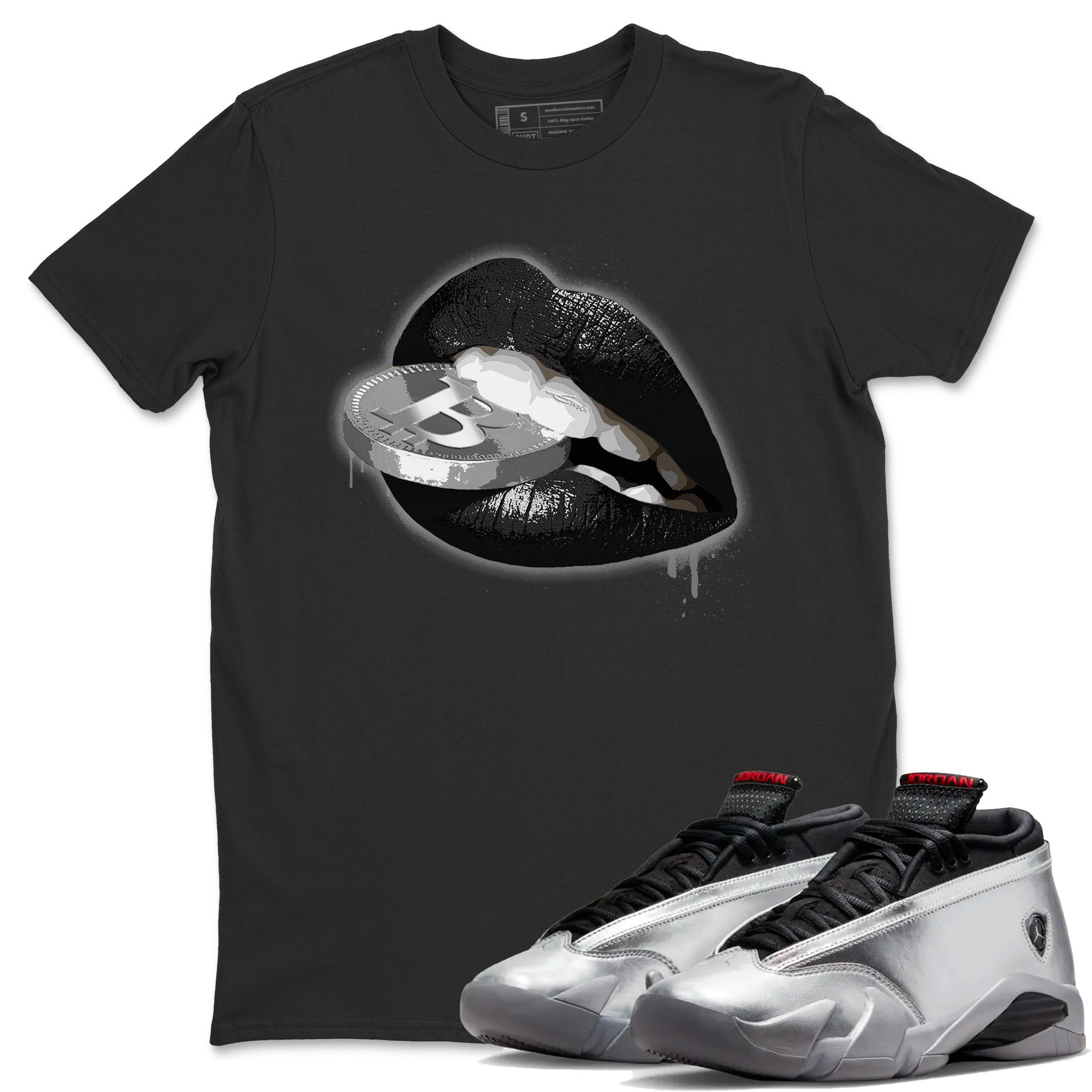 Lips Coin Unisex Tops - Air Jordan 14 Metallic Silver
