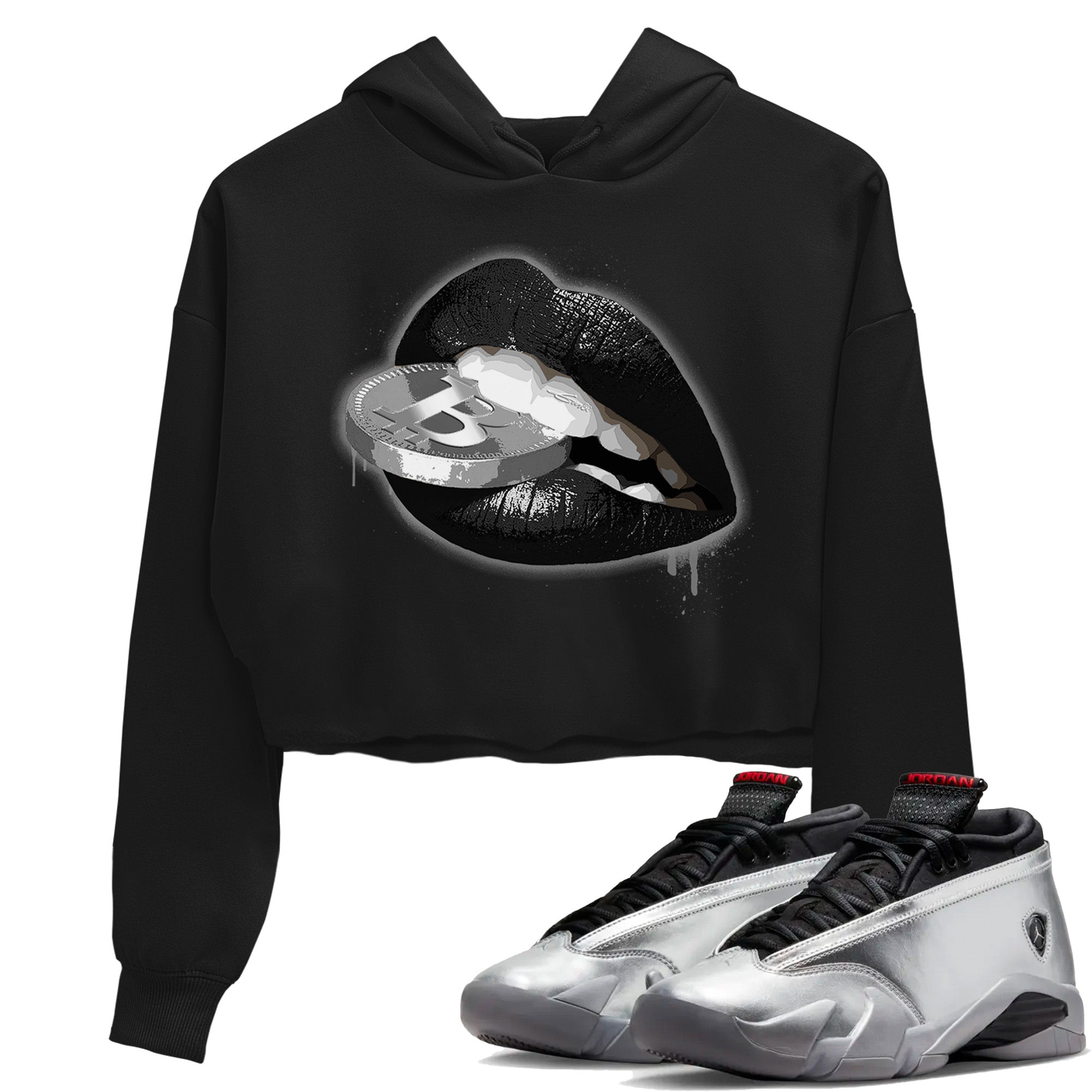 Lips Coin Women's Tops - Air Jordan 14 Metallic Silver