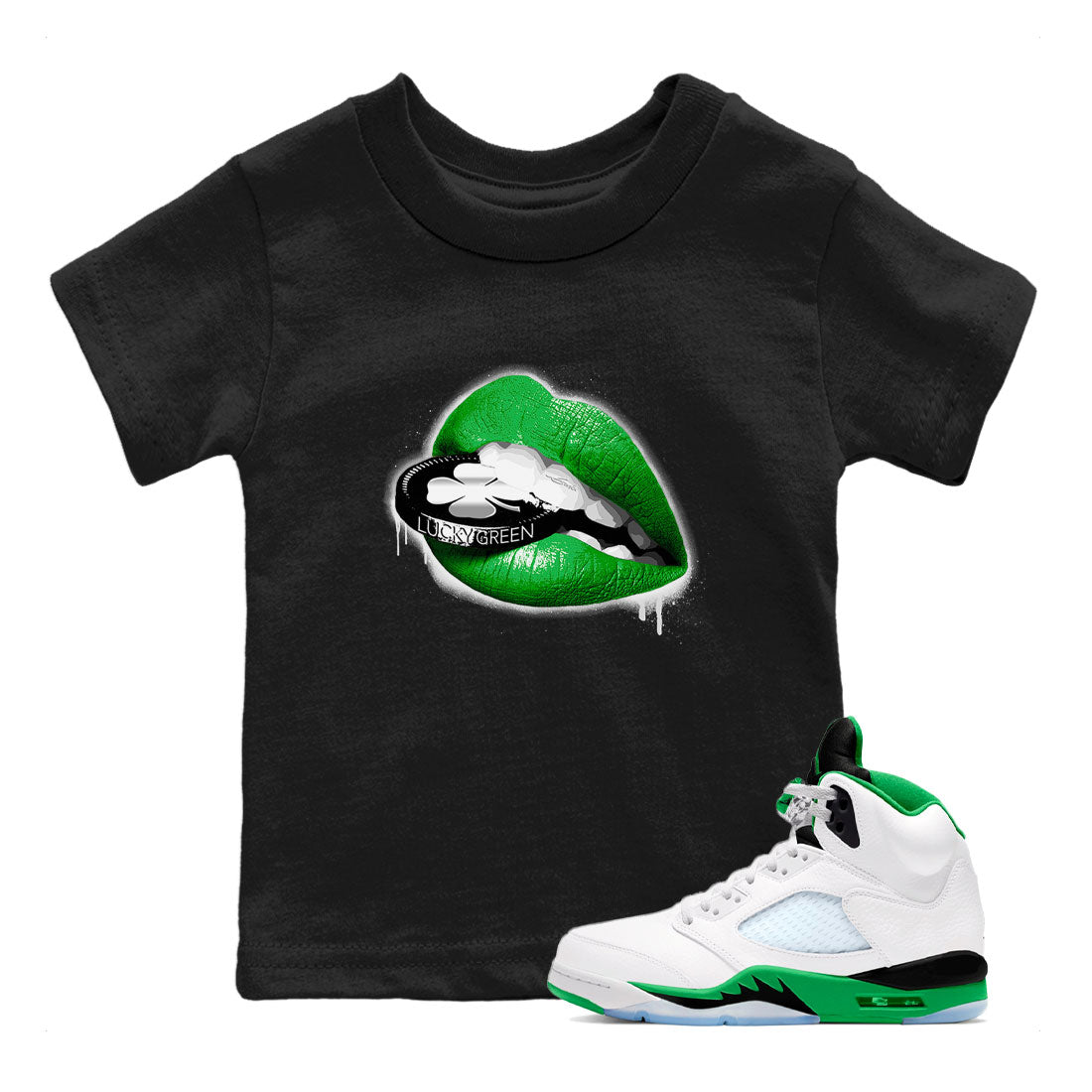 Lips Coin snkmatch Tee Kids - Air Jordan 5 Lucky Green