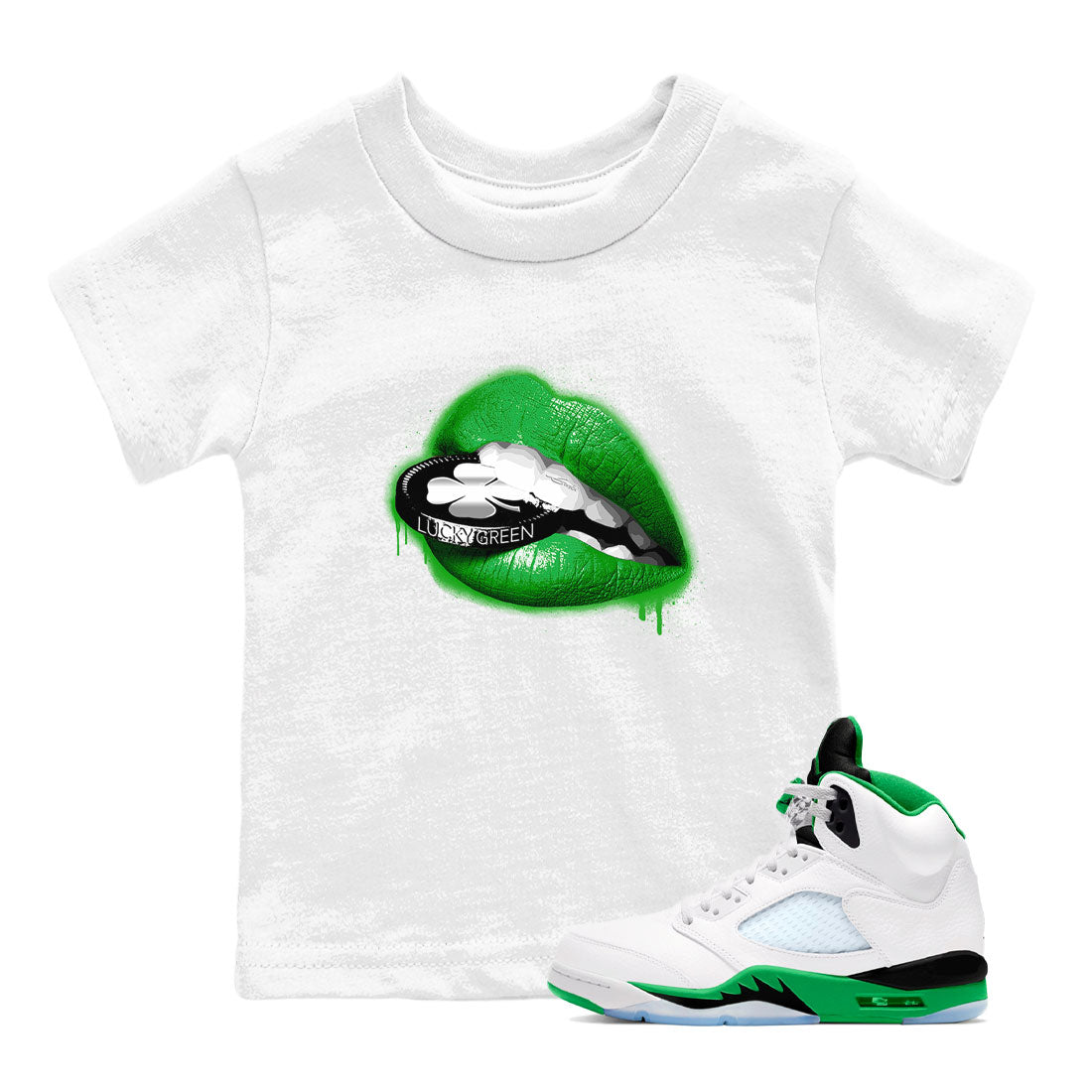 Lips Coin snkmatch Tee Kids - Air Jordan 5 Lucky Green