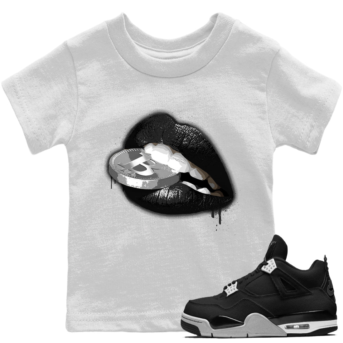 Lips Coin Kids Tops - Air Jordan 4 Black Canvas