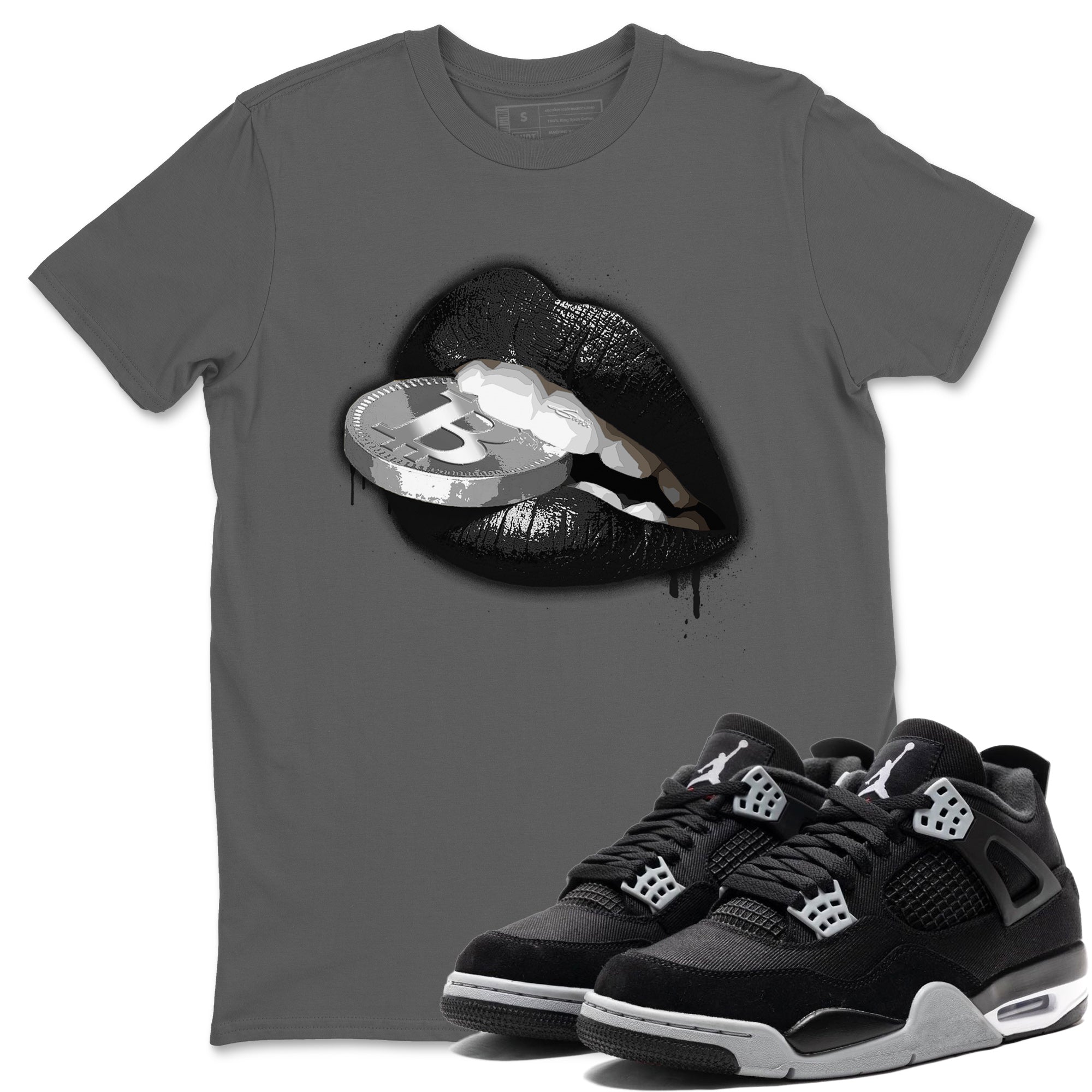 Lips Coin Unisex Tops - Air Jordan 4 Black Canvas