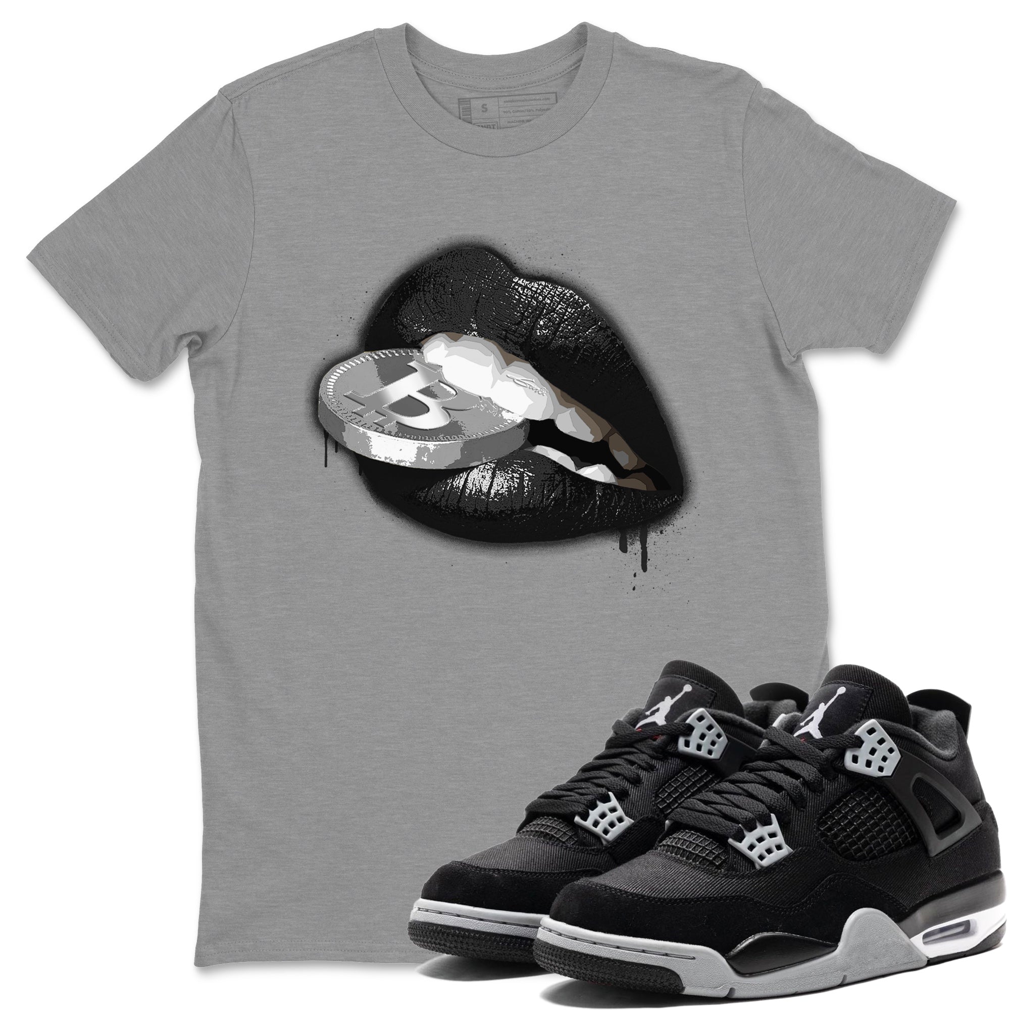 Lips Coin Unisex Tops - Air Jordan 4 Black Canvas