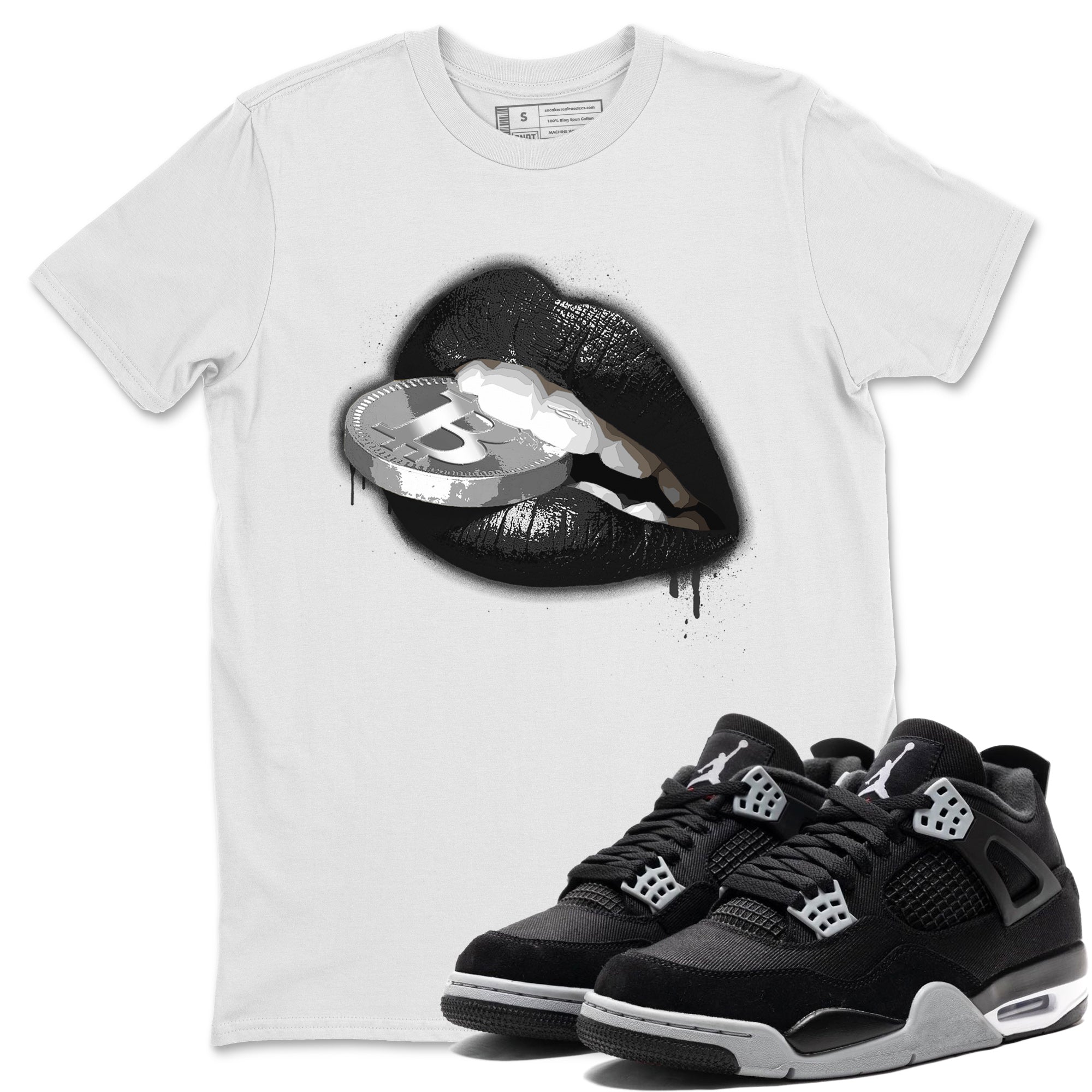 Lips Coin Unisex Tops - Air Jordan 4 Black Canvas