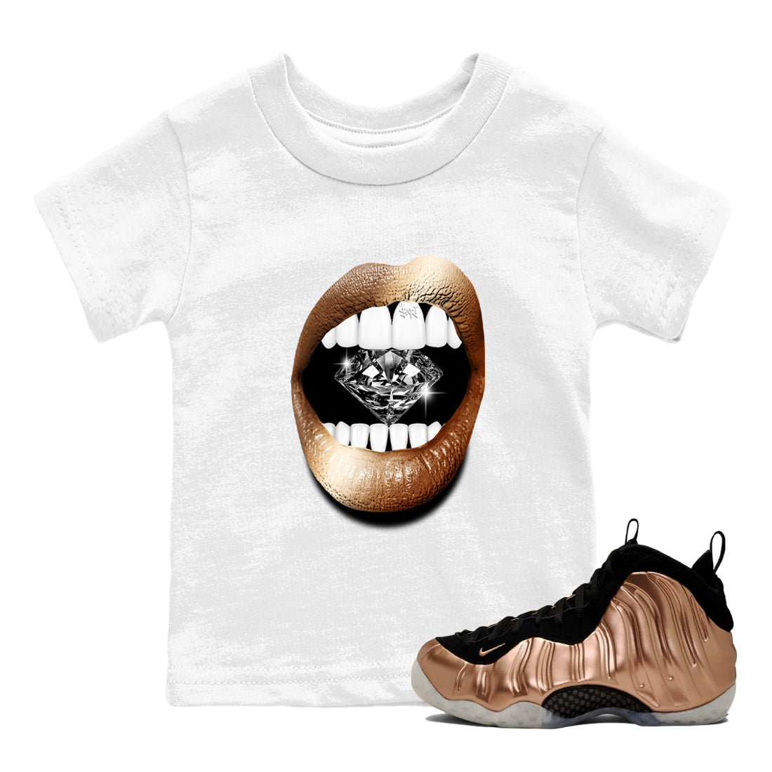 Lips Diamond snkmatch Tees Kids - Air Foamposite One Metallic Copper
