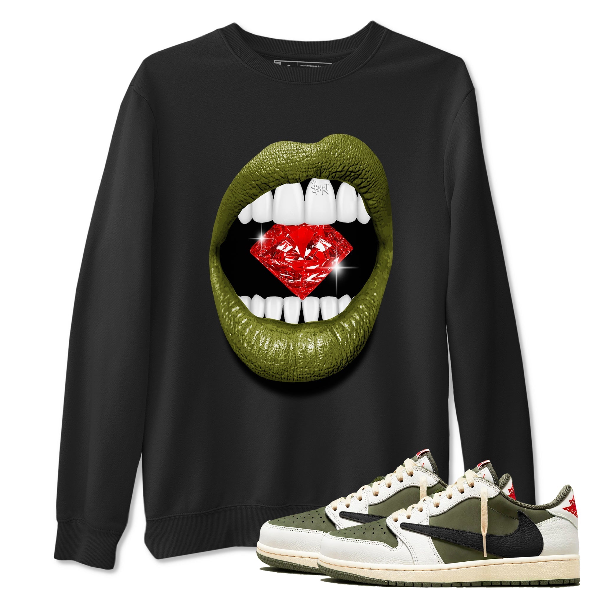 Lips Diamond snkmatch Tees - Air Jordan 1 Travis Scott Medium Olive