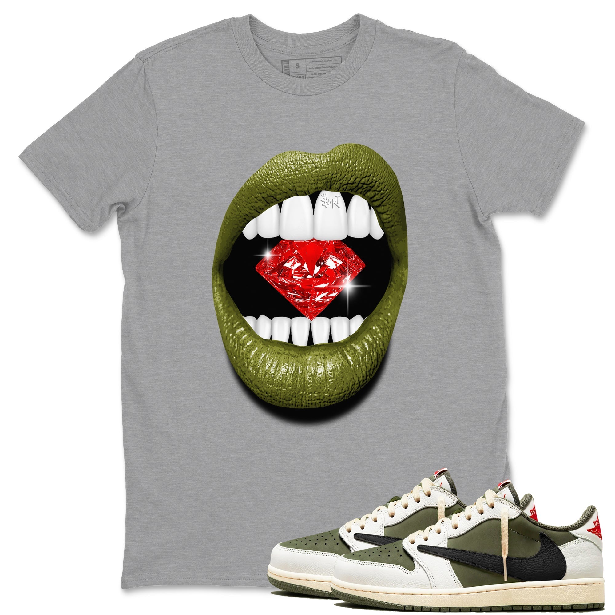 Lips Diamond snkmatch Tees - Air Jordan 1 Travis Scott Medium Olive