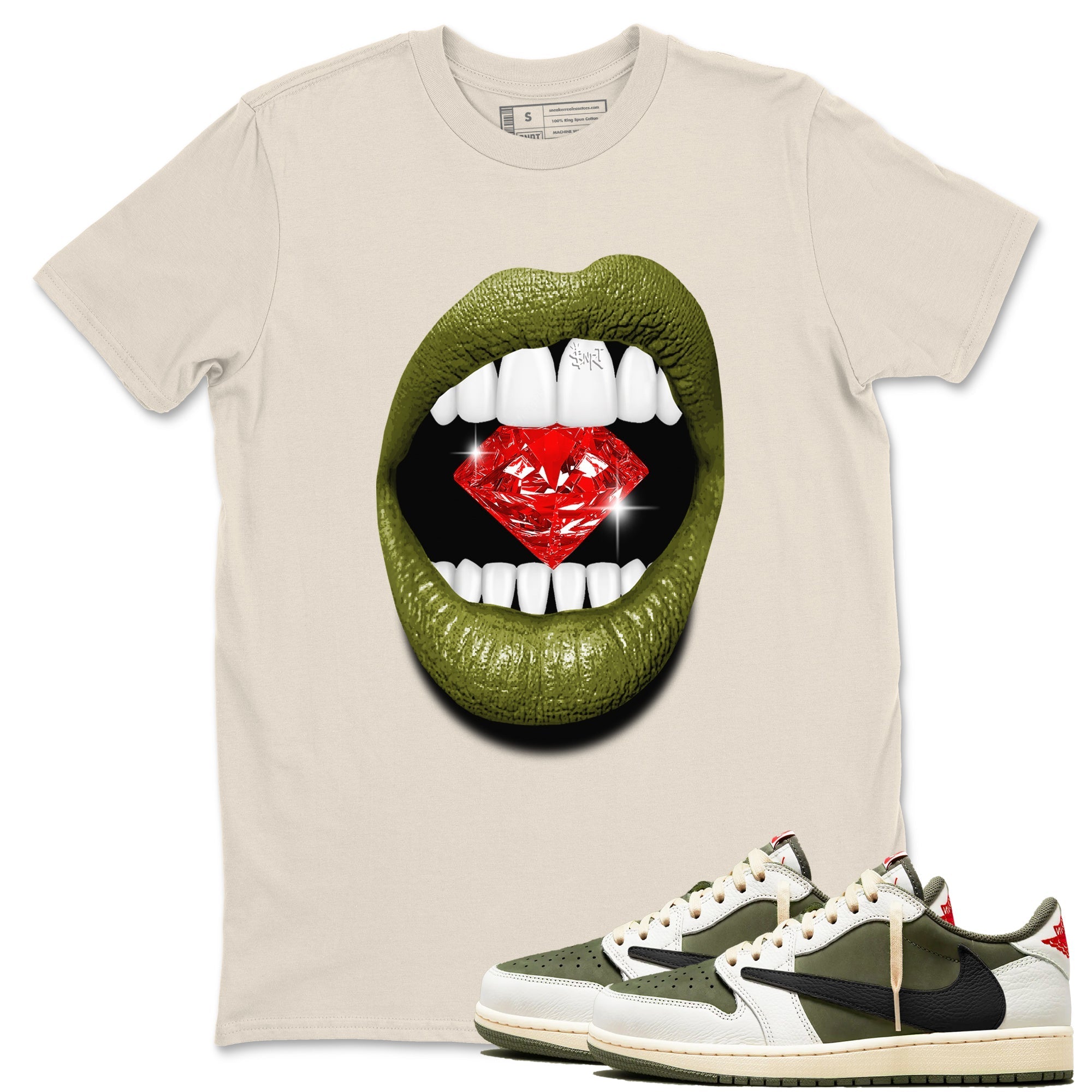 Lips Diamond snkmatch Tees - Air Jordan 1 Travis Scott Medium Olive