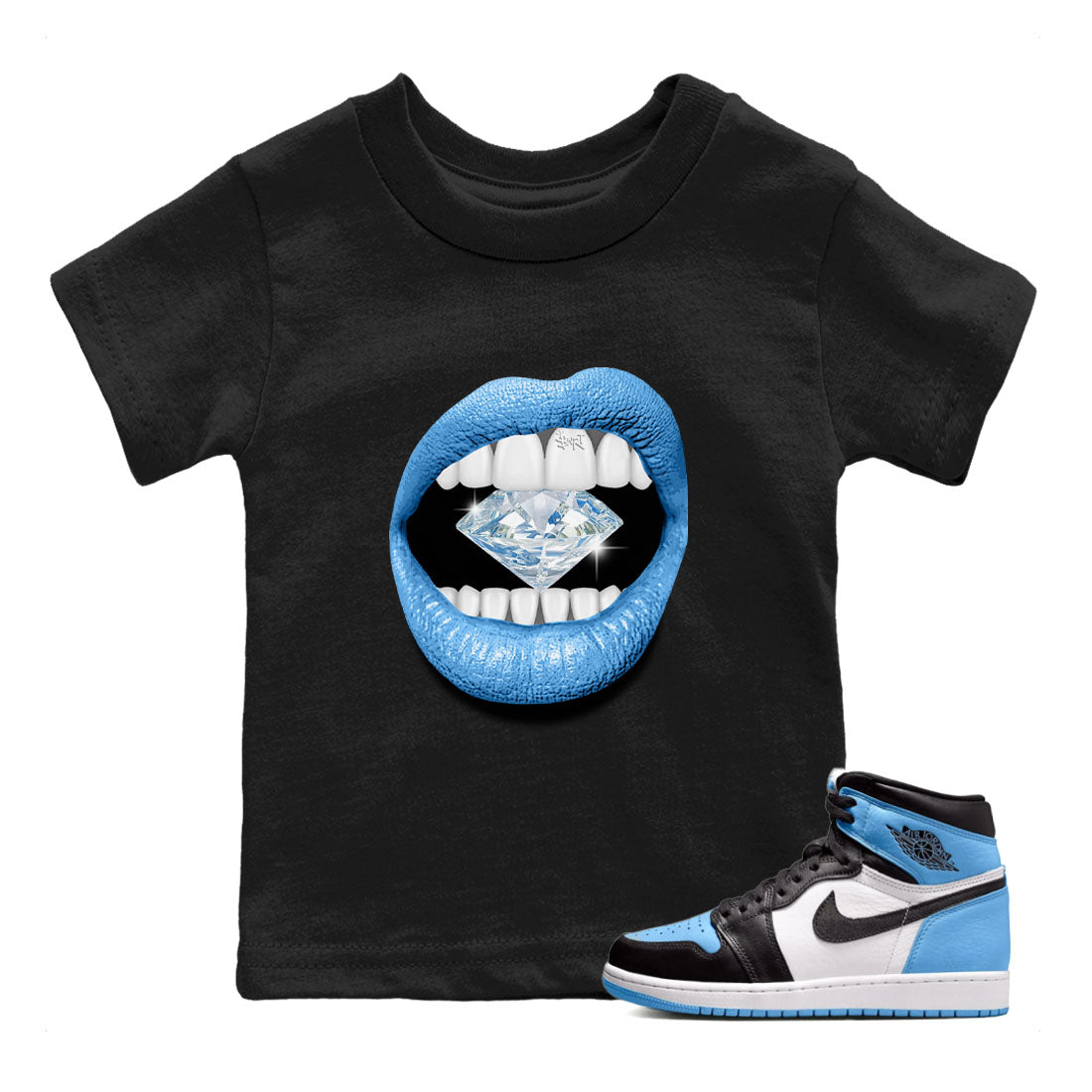 Lips Diamond Kids Tops - Air Jordan 1 UNC Toe