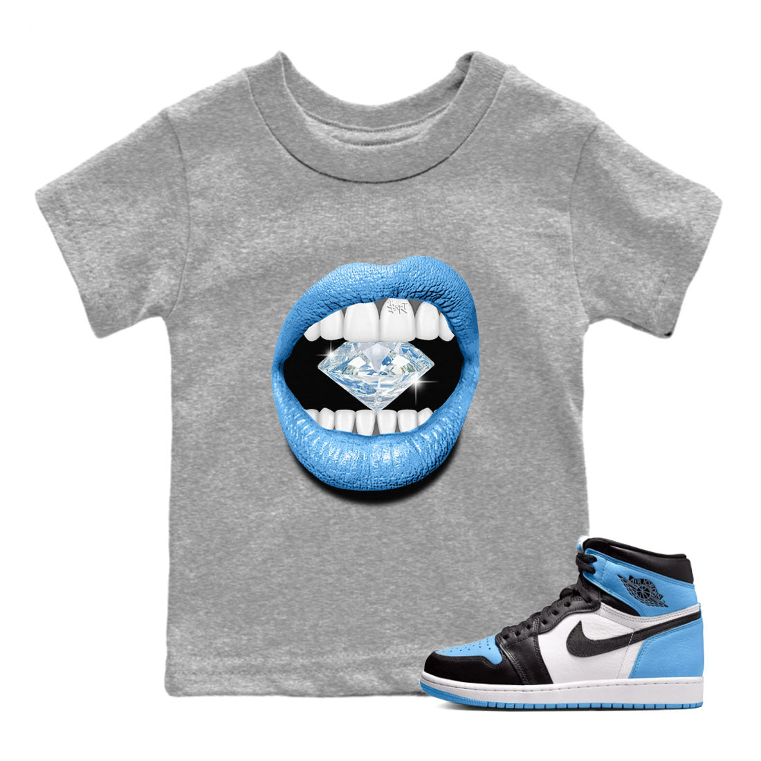 Lips Diamond Kids Tops - Air Jordan 1 UNC Toe