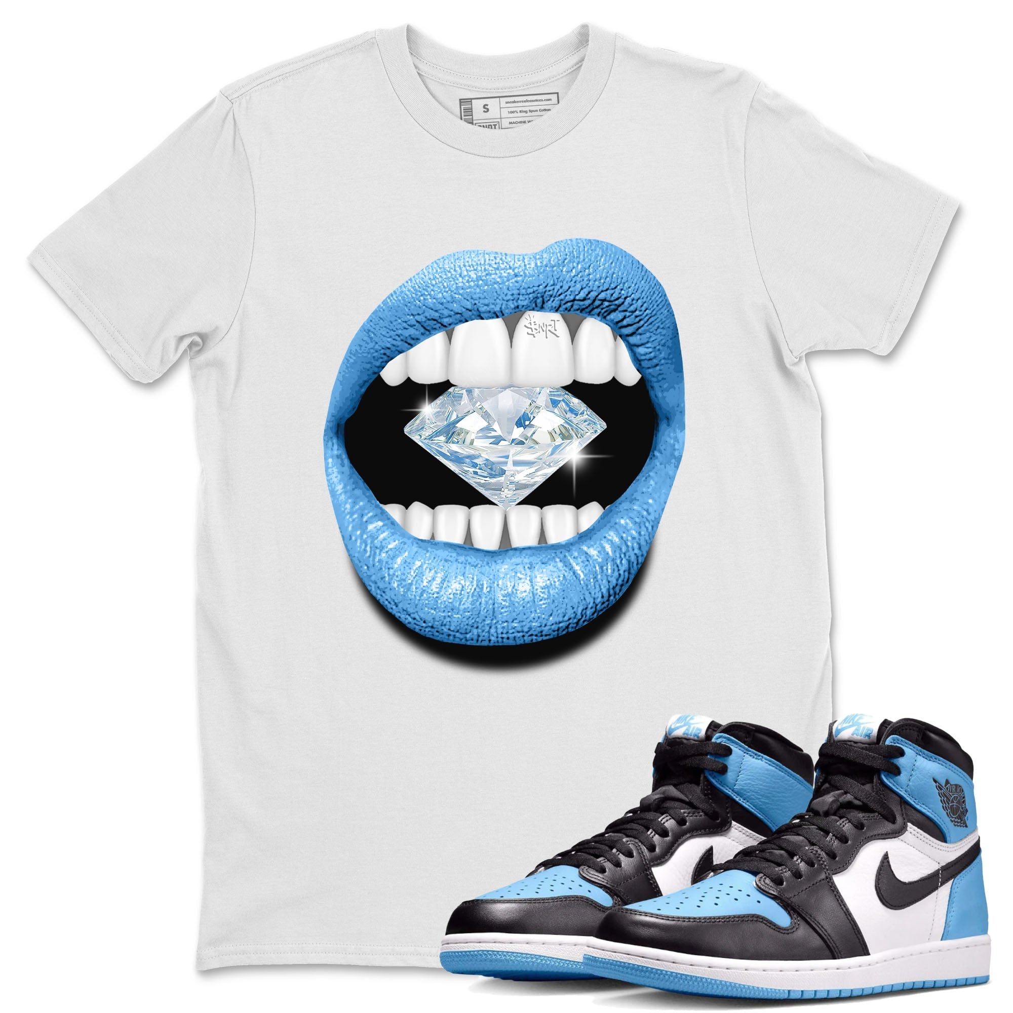 Lips Diamond Unisex Tops - Air Jordan 1 UNC Toe