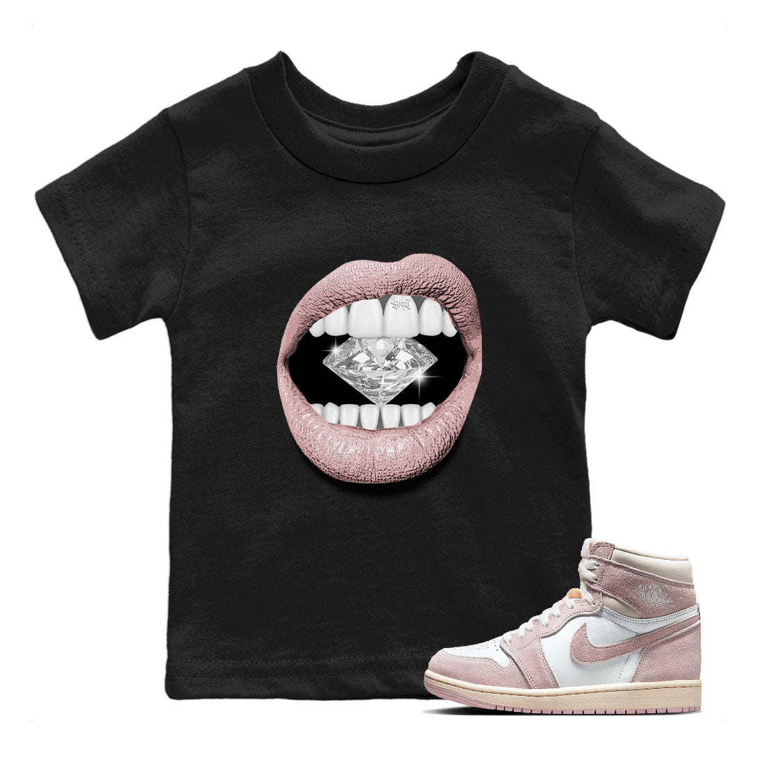 Lips Diamond Kids Tops - Air Jordan 1 Washed Pink