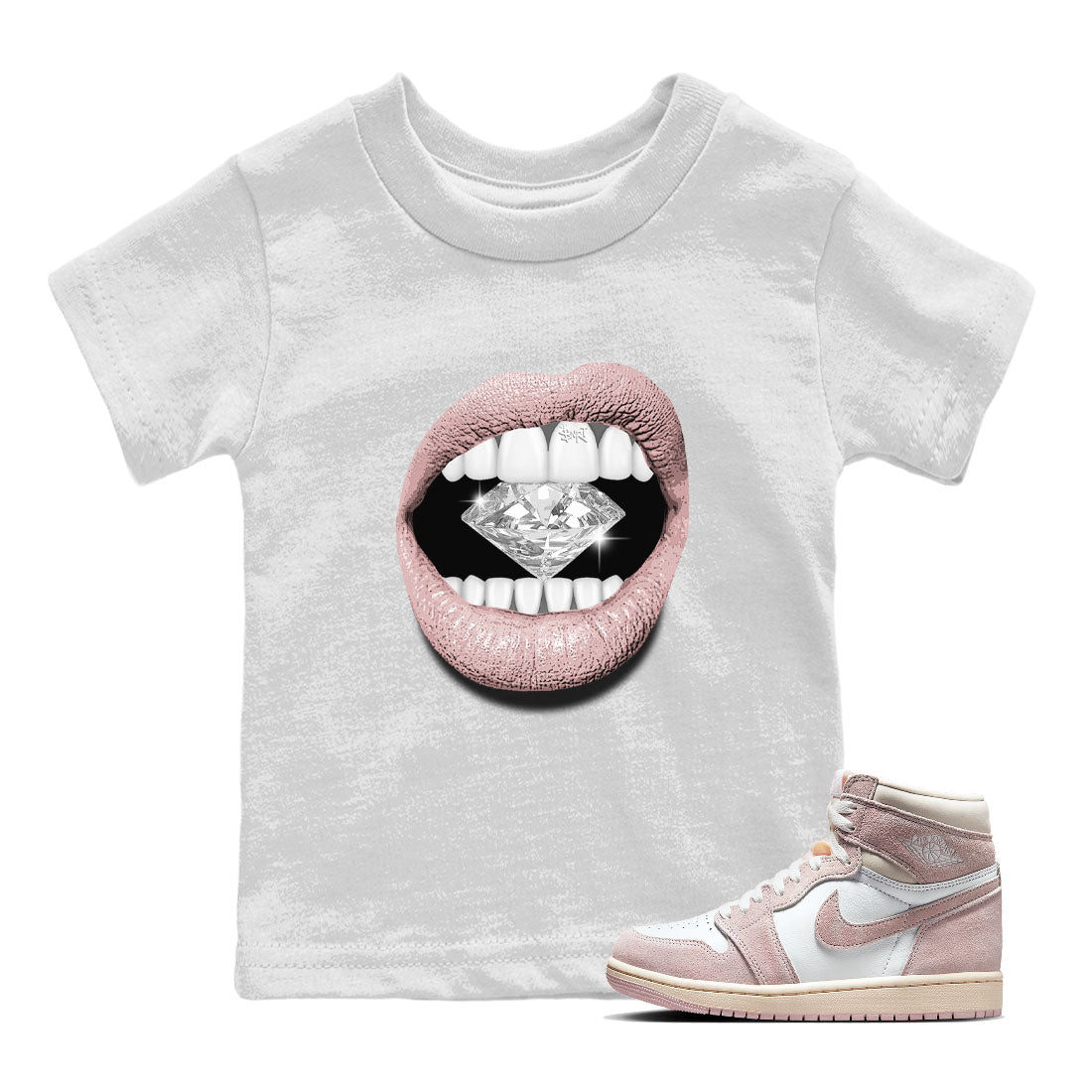 Lips Diamond Kids Tops - Air Jordan 1 Washed Pink