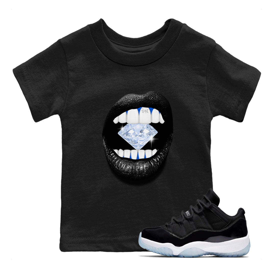 Lips Diamond snkmatch Tees Kids - Air Jordan 11 Black and Varsity Royal