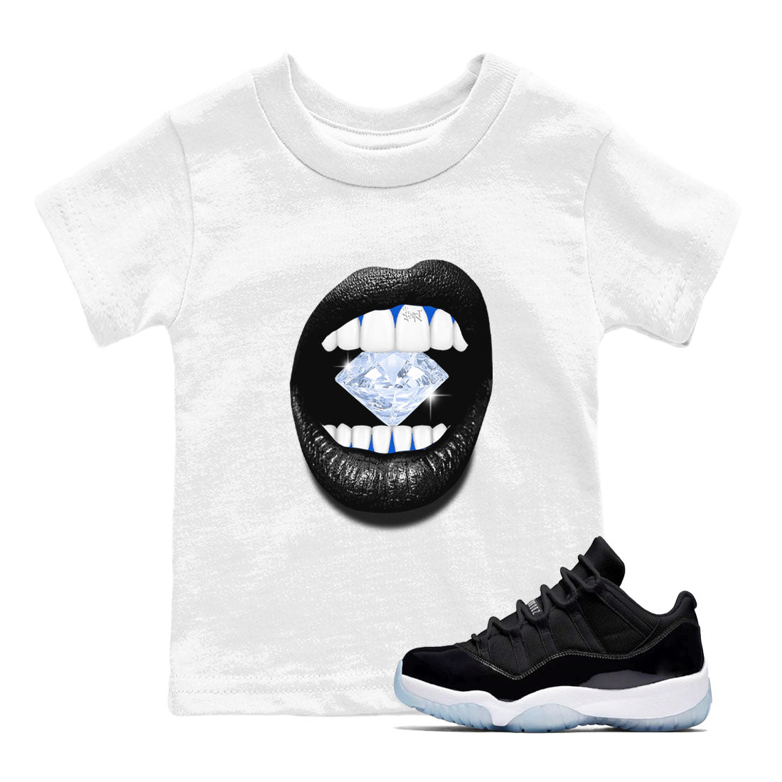 Lips Diamond snkmatch Tees Kids - Air Jordan 11 Black and Varsity Royal