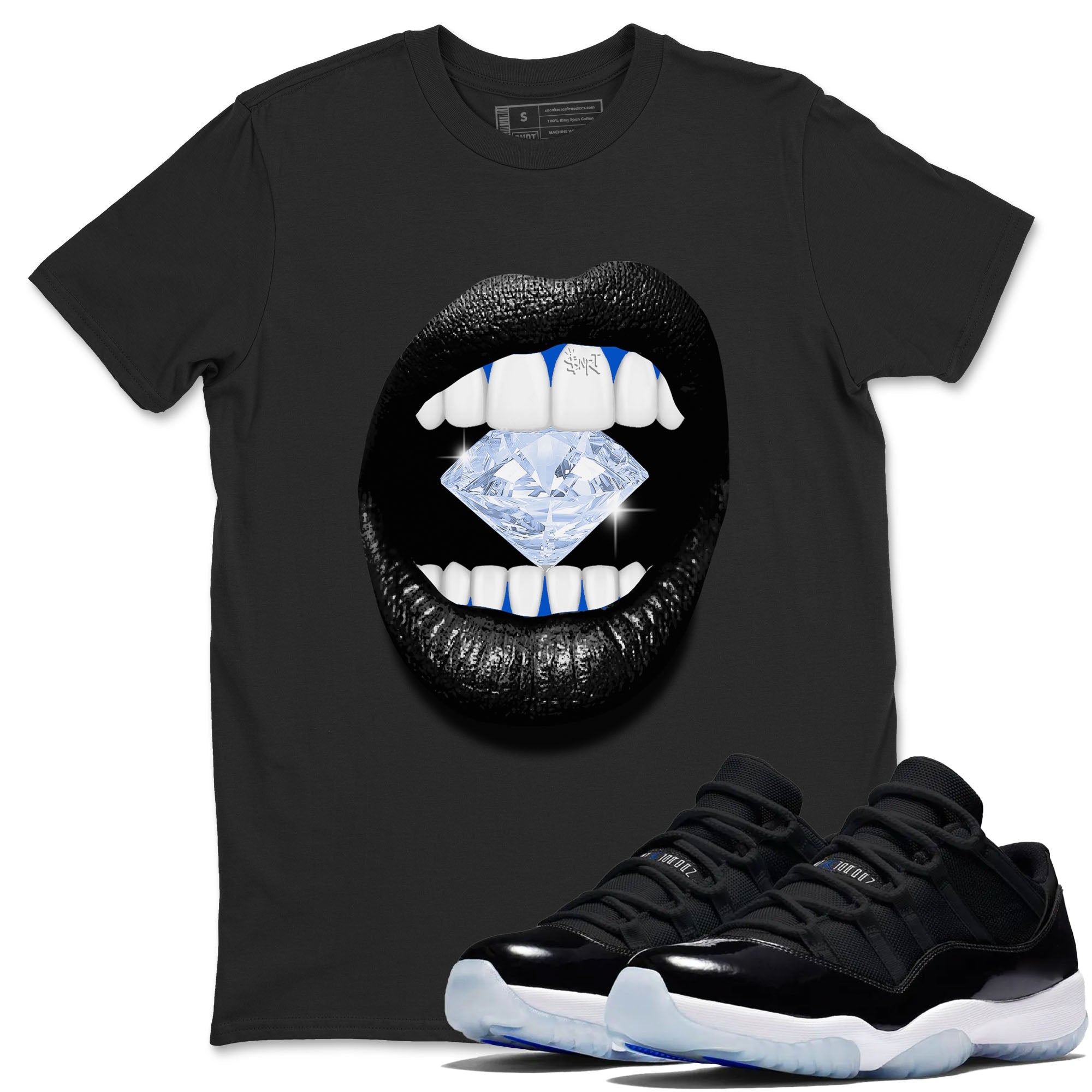 Lips Diamond snkmatch Tees - Air Jordan 11 Black and Varsity Royal