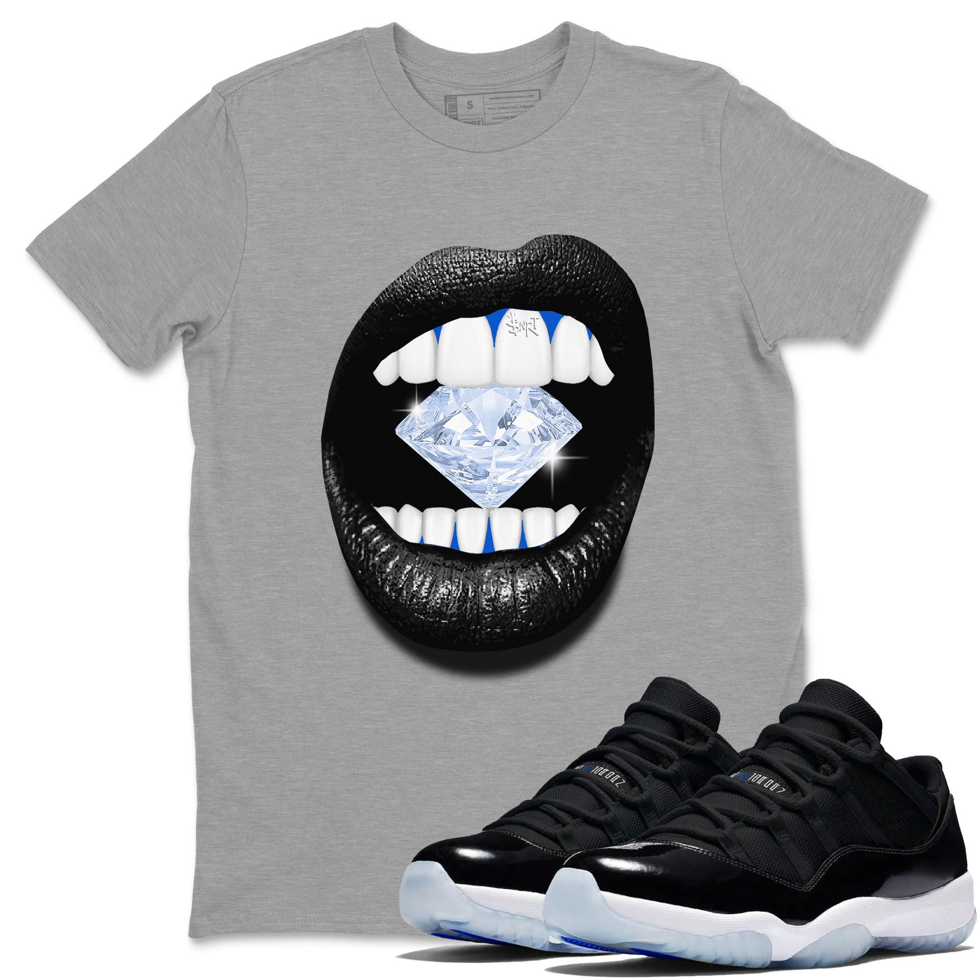 Lips Diamond snkmatch Tees - Air Jordan 11 Black and Varsity Royal