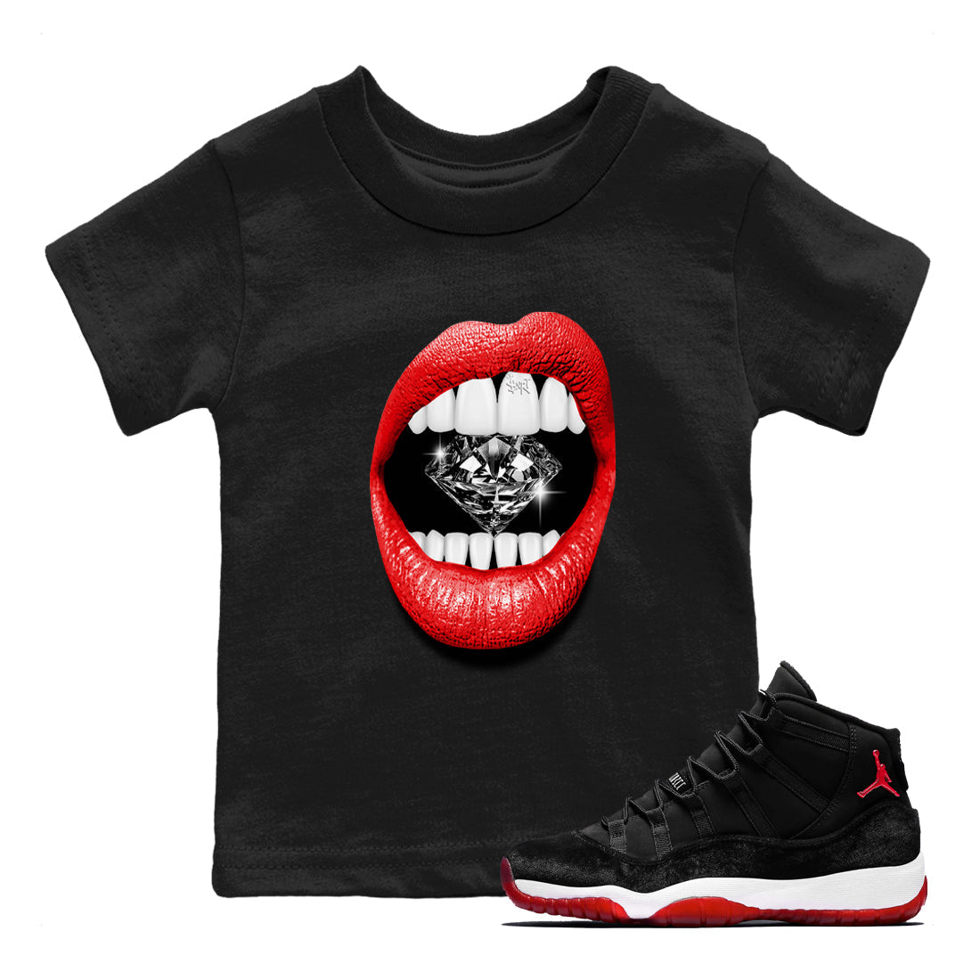 Lips Diamond snkmatch Tees Kids - Air Jordan 11 Bred Velvet