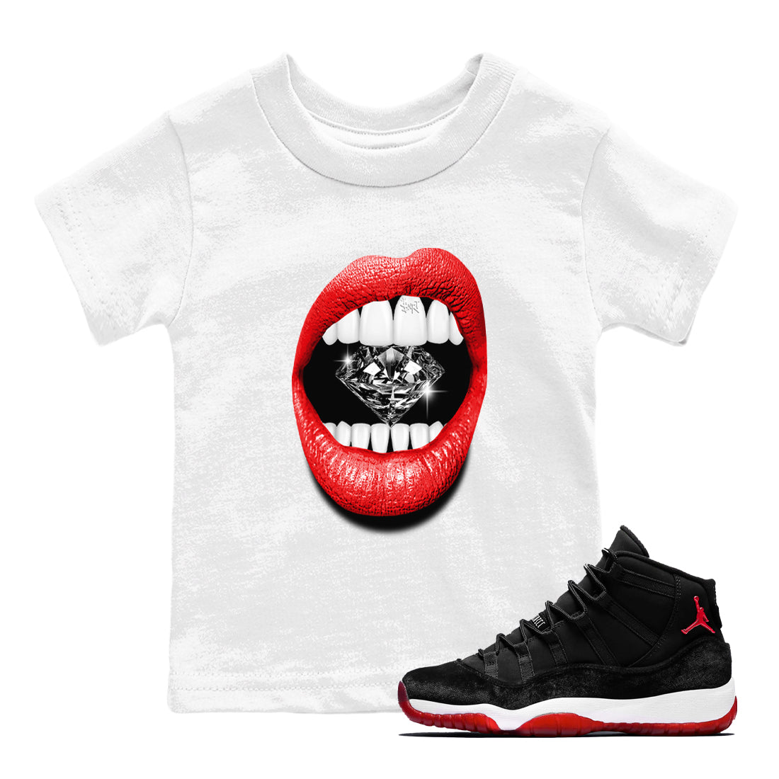 Lips Diamond snkmatch Tees Kids - Air Jordan 11 Bred Velvet