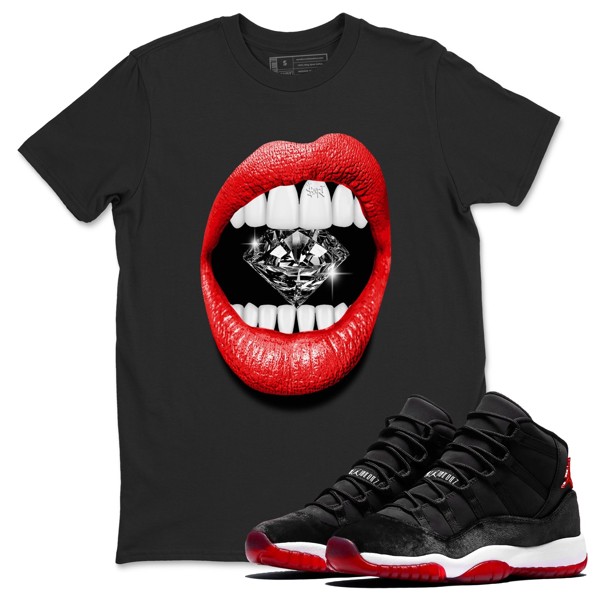 Lips Diamond snkmatch Tees - Air Jordan 11 Bred Velvet