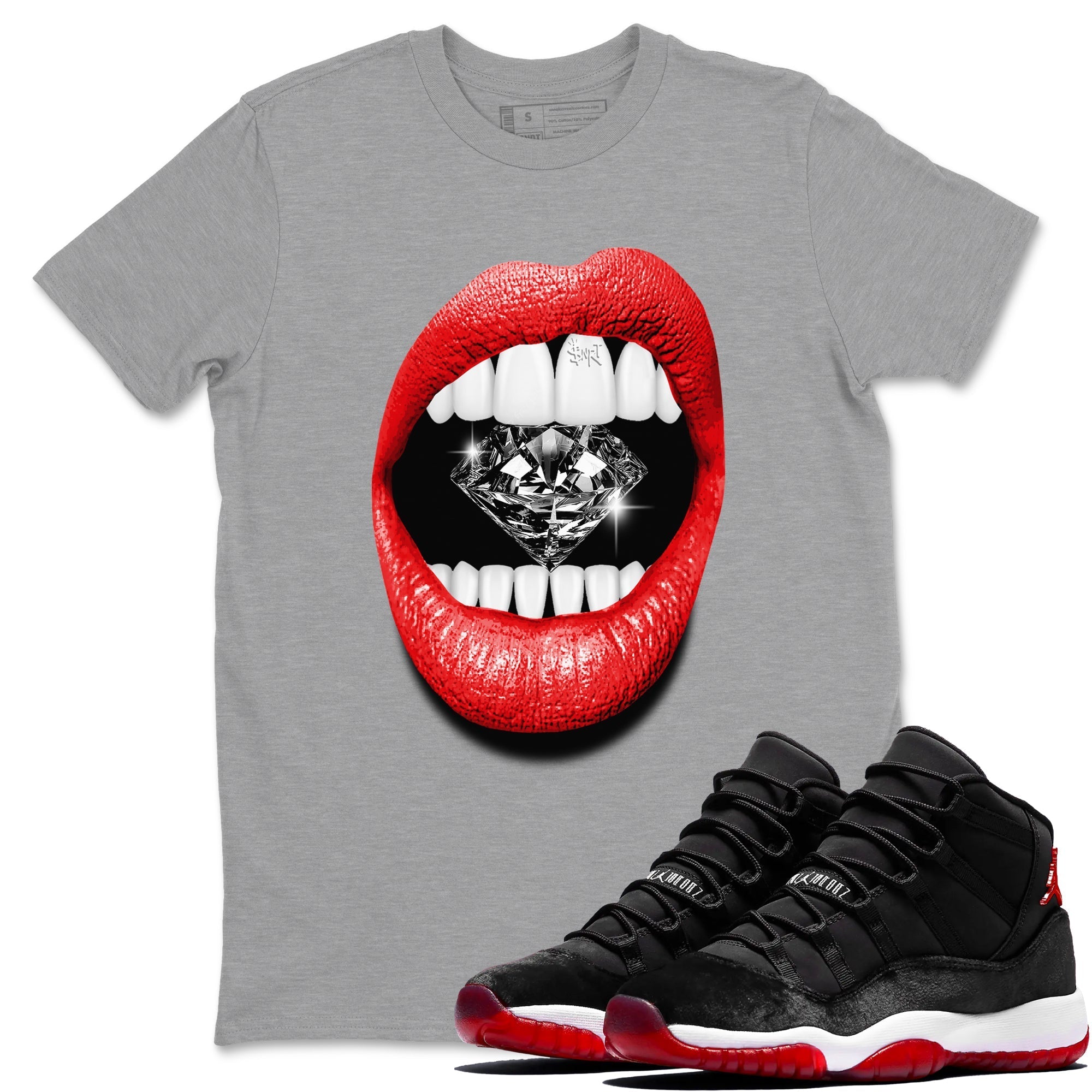 Lips Diamond snkmatch Tees - Air Jordan 11 Bred Velvet