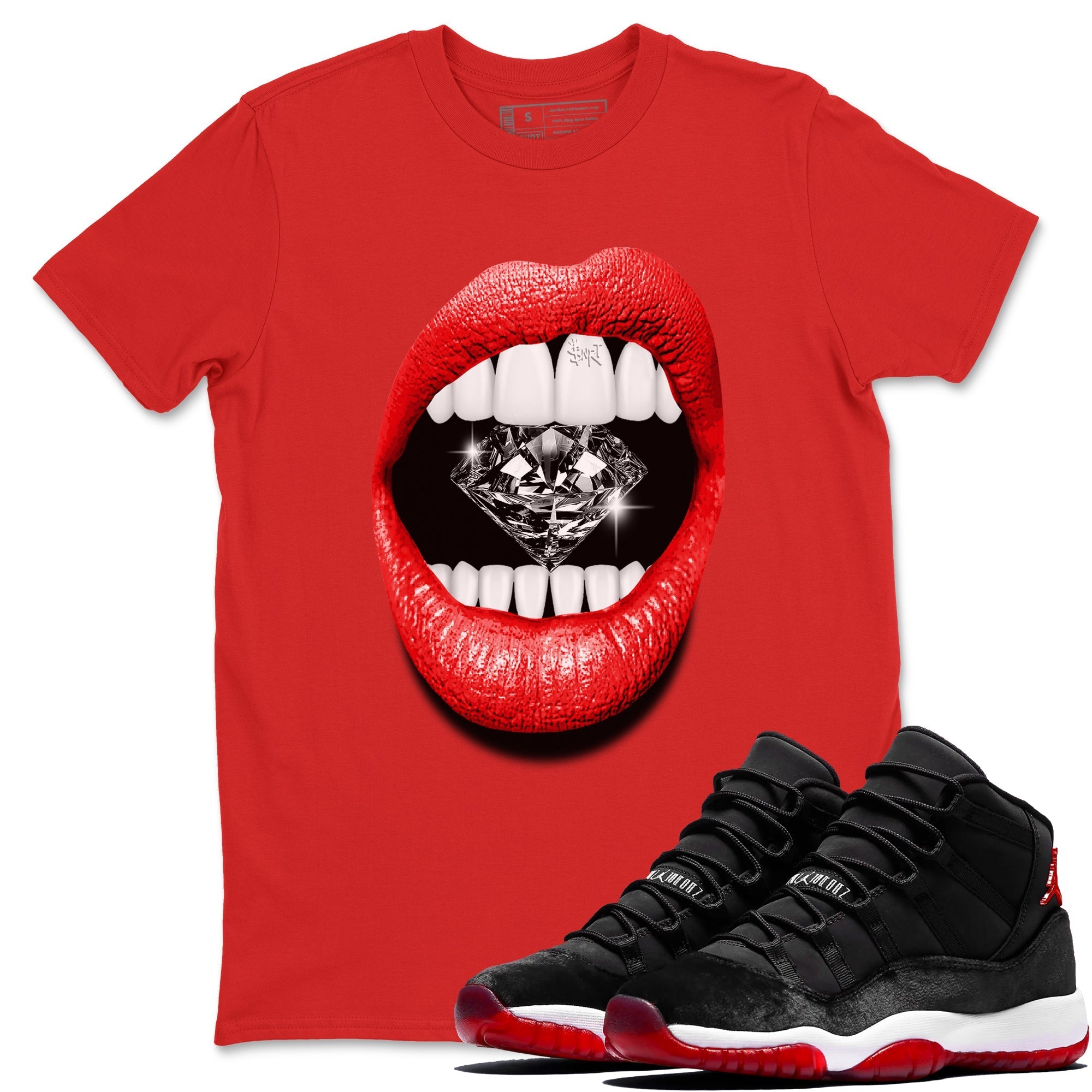 Lips Diamond snkmatch Tees - Air Jordan 11 Bred Velvet