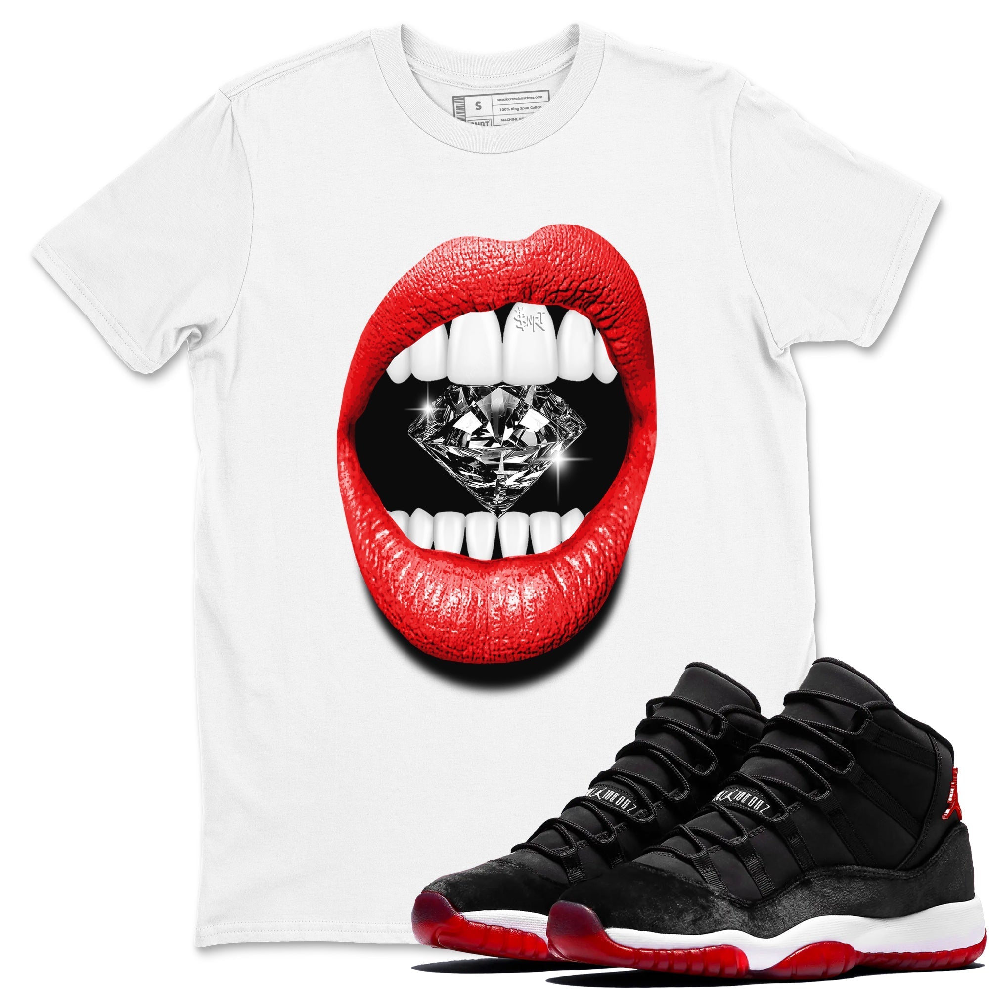 Lips Diamond snkmatch Tees - Air Jordan 11 Bred Velvet