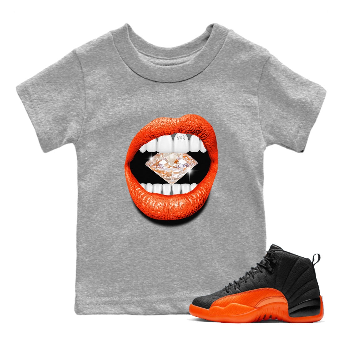 Lips Diamond Kids Tops - Air Jordan 12 Brilliant Orange