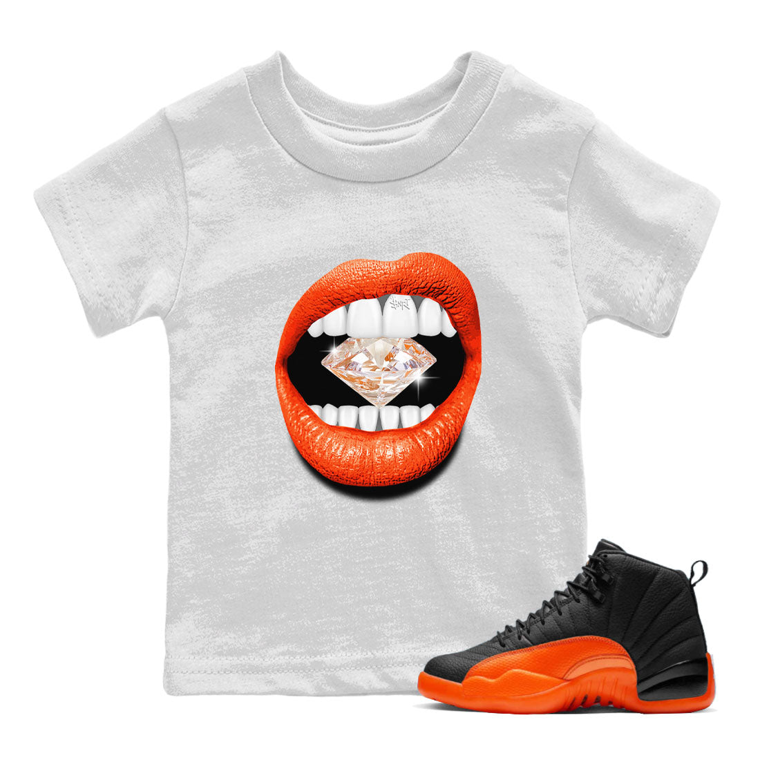 Lips Diamond Kids Tops - Air Jordan 12 Brilliant Orange