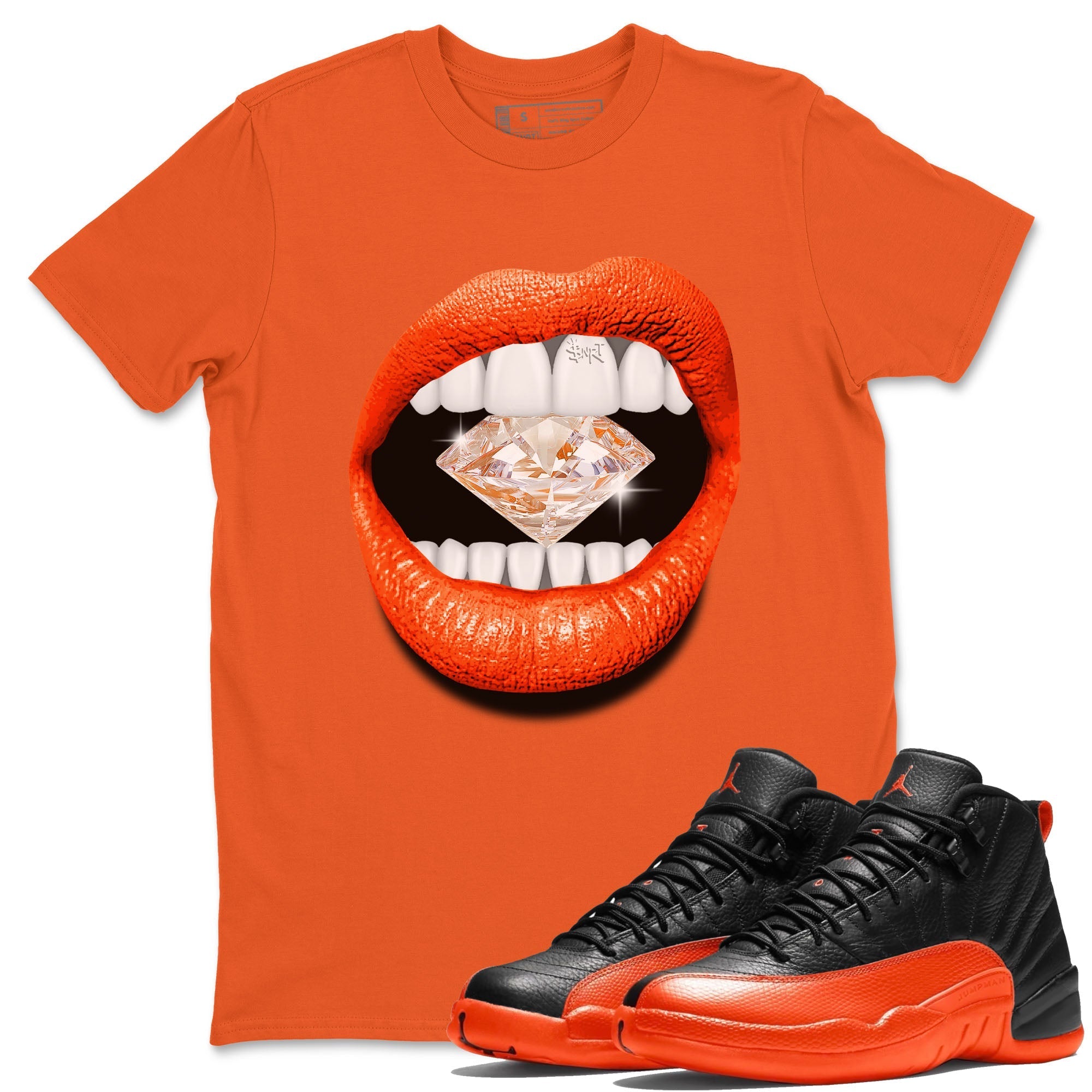 Lips Diamond Unisex Tops - Air Jordan 12 Brilliant Orange
