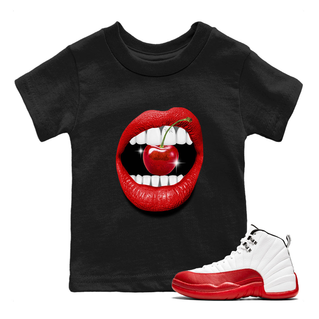 Lips Diamond Kids Tops - Air Jordan 12 Cherry