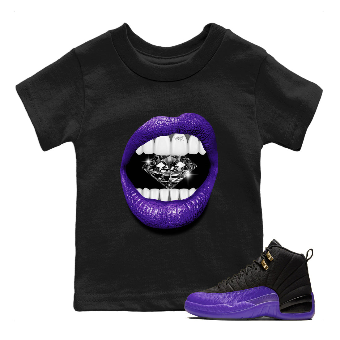 Lips Diamond Kids Tops - Air Jordan 12 Field Purple