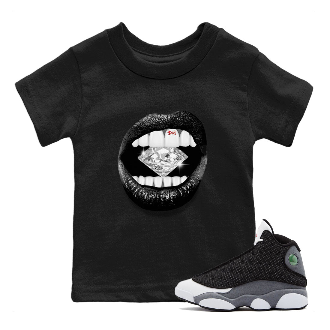Lips Diamond Kids Tops - Air Jordan 13 Black Flint