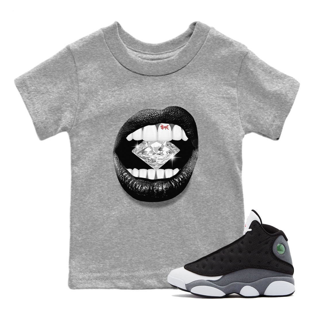 Lips Diamond Kids Tops - Air Jordan 13 Black Flint