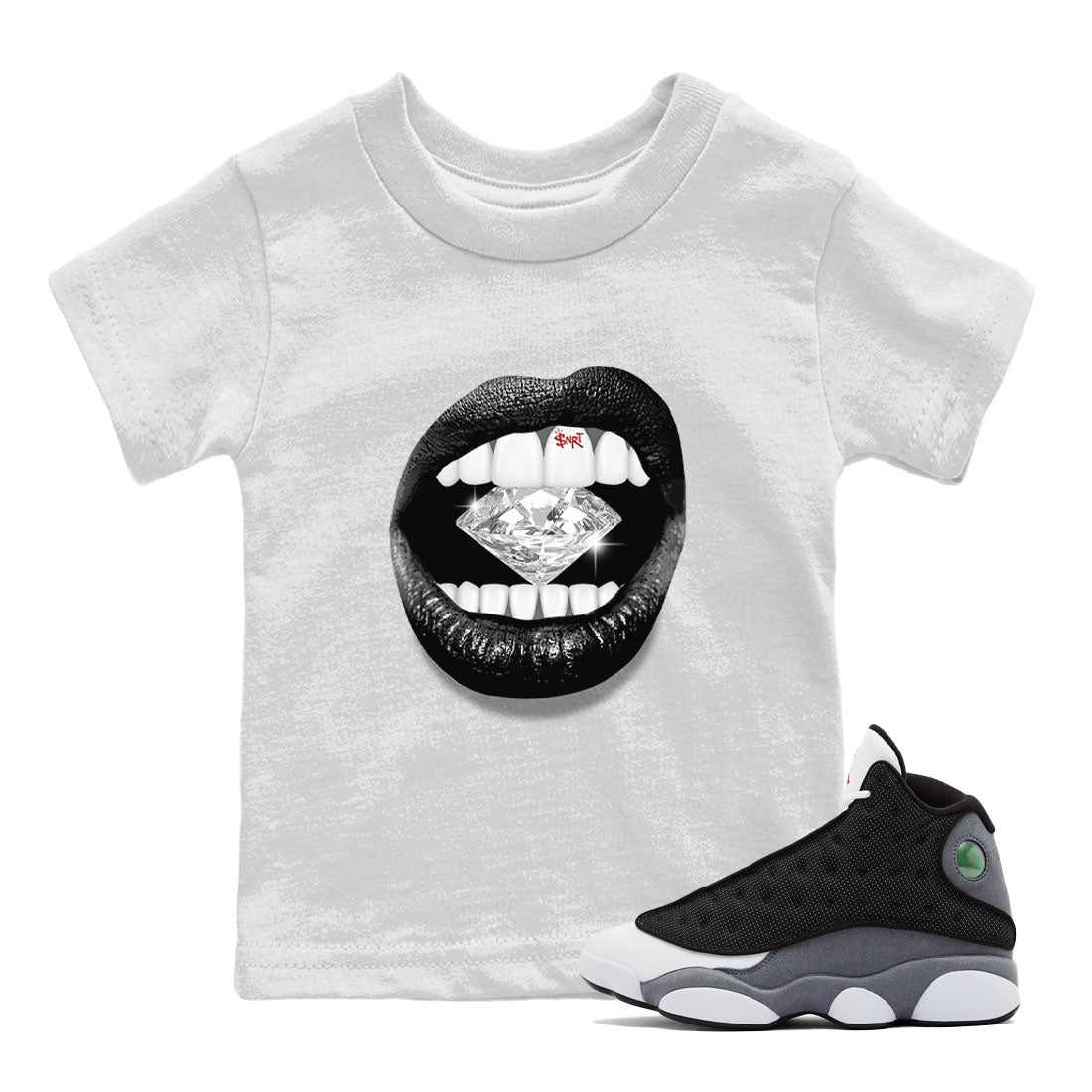 Lips Diamond Kids Tops - Air Jordan 13 Black Flint