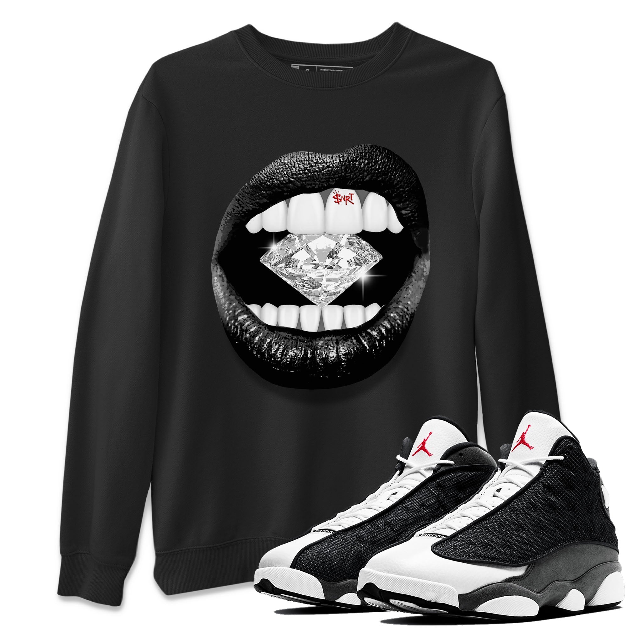 Lips Diamond Unisex Tops - Air Jordan 13 Black Flint