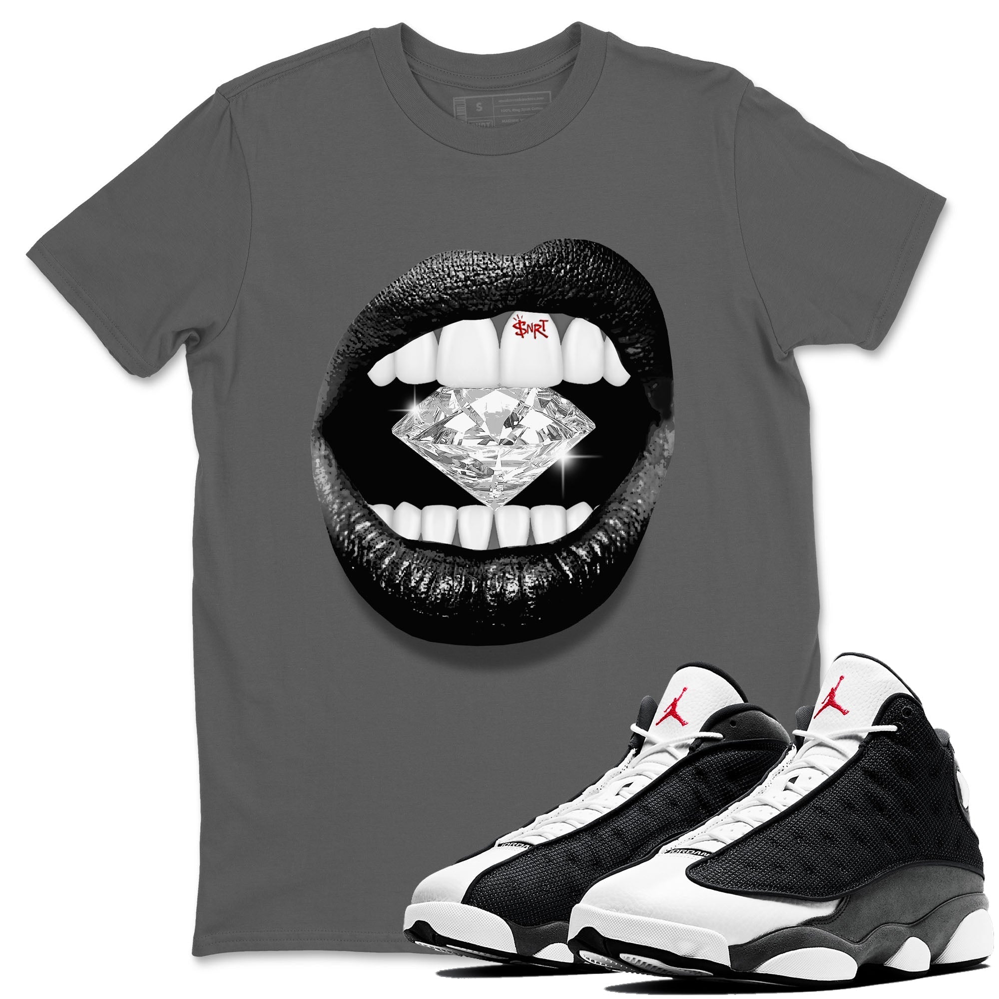 Lips Diamond Unisex Tops - Air Jordan 13 Black Flint