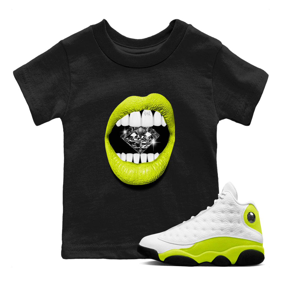 Lips Diamond snkmatch Tees Kids - Air Jordan 13 Bright Cactus