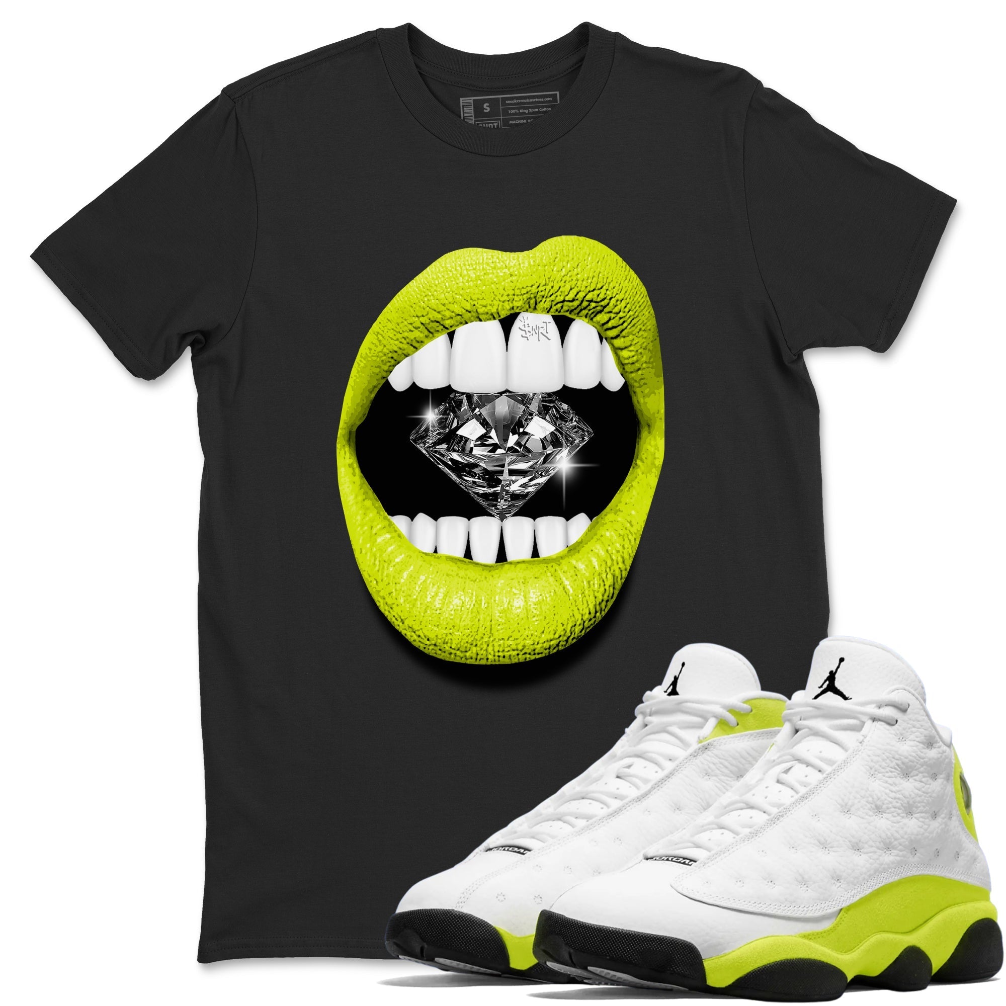Lips Diamond snkmatch Tees - Air Jordan 13 Bright Cactus