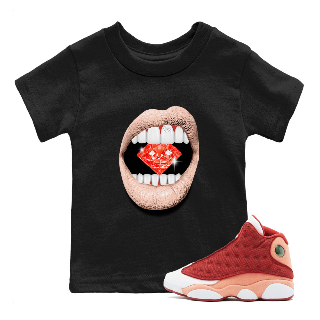 Lips Diamond snkmatch Tees Kids - Air Jordan 13 Dune Red