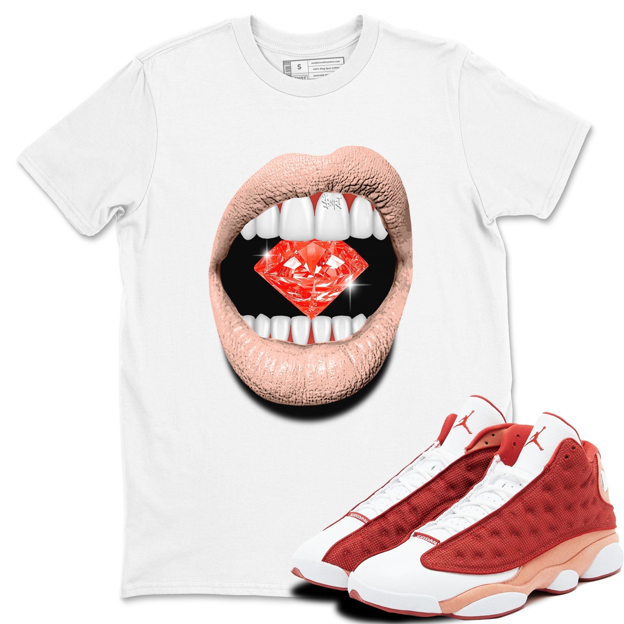 Lips Diamond snkmatch Tees - Air Jordan 13 Dune Red