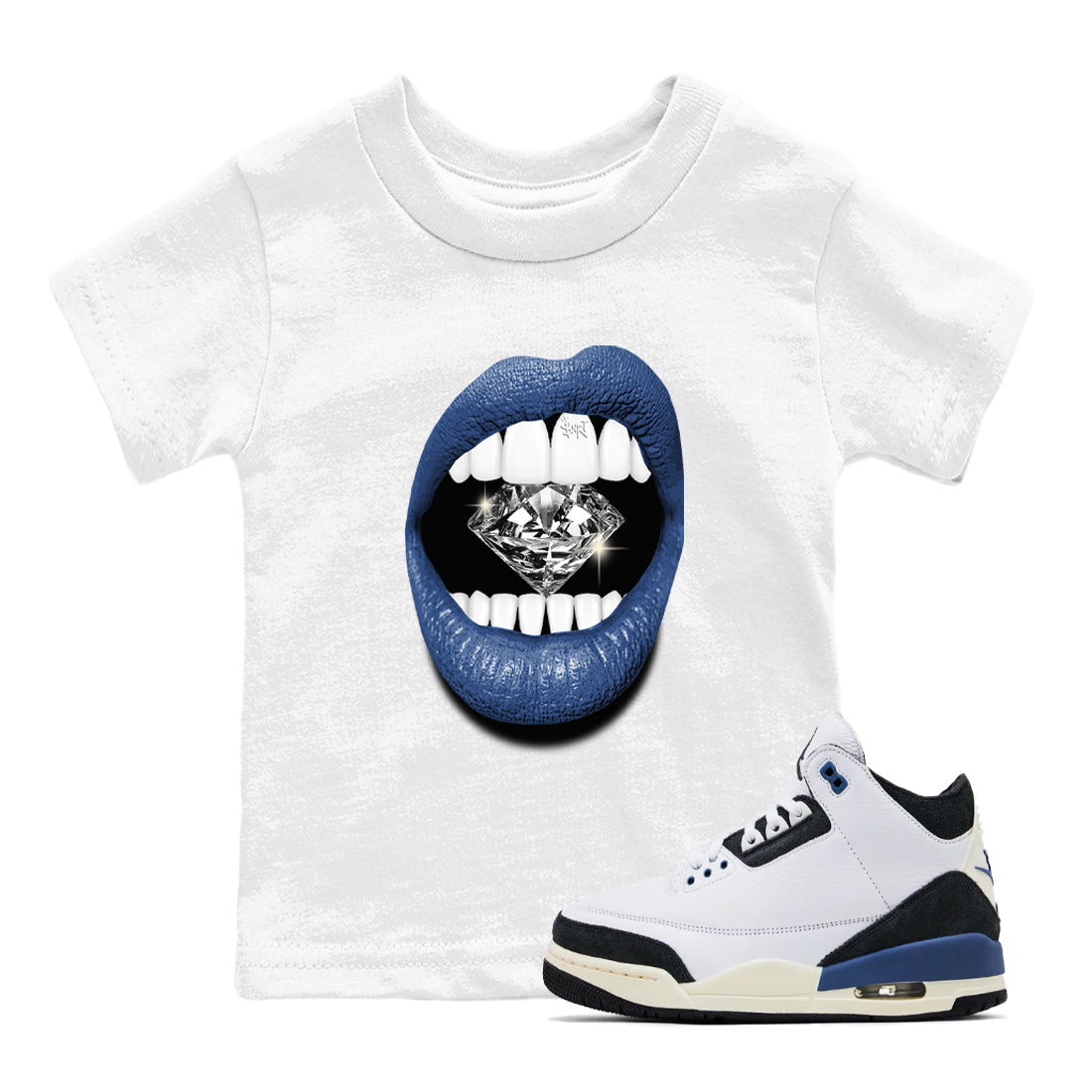 Lips Diamond snkmatch Tees Kids - Air Jordan 3 A Ma Maniere x Diffused Blue
